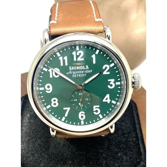 Shinola Men's Watch S0110000038 Runwell Quartz Green Dial Brown Leather 47mm - Picture 7 of 16